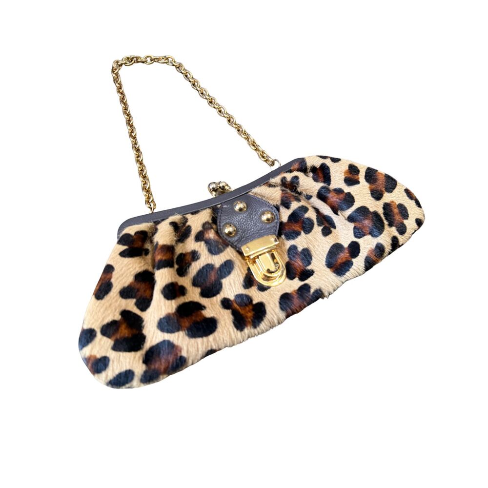 Hype Genuine Leather Y2K Leopard Print Chain Handle Bag - Picture 2 of 5